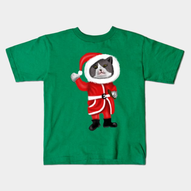 Santa Cat Funny Cat Lovers Christmas Gift Kids T-Shirt by Merchweaver